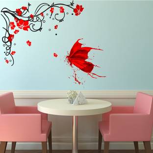 SUDARSHAN STICKER 97 cm Decorative Floral Branch And Butterfly Wall Sticker (97 cm x 80 cm) Self Adhesive Sticker
