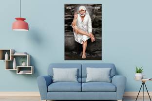 Masstone Shirdi Sai Baba Sparkle Coated Self Adhesive Wallpaper Without Frame Digital Reprint 36 inch x 24 inch Painting