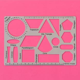Vardhman School Geometry Template Stencil of 16 Different Shapes with Ruler Attached Ruler