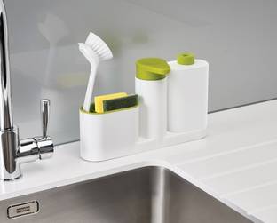 ARNIYAVALA 3-Piece Sink Tidy Set Plus - 3 in 1 Stand for Kitchen Sink with Liquid Soap Dispenser & Cleaning Cloth Holder, Dishwasher Liquid, Brush, Sponge & Soap Holder 0.2 L Gel, Liquid, Conditioner, Shampoo, Sanitizer Stand Dispenser