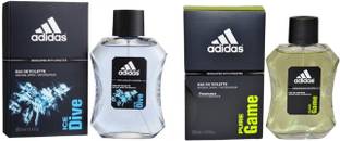ADIDAS Ice Dive and Pure Game Perfume 100ml Each (Pack of 2) Eau de Toilette  -  200 ml