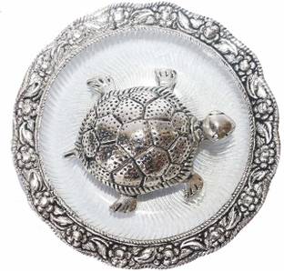 anil job works Silver Kachua Plated Feng Shui Tortoise Turtle Plate Yantra Vastu Feng Shui Puja Articles Feng Shui Turtle with Silver Color Plate Decorative Showpiece  -  3 cm