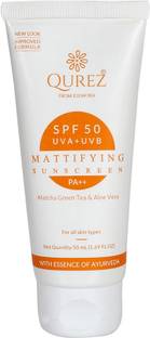 Qurez Sunscreen - SPF 50 PA++ Mattifying Sunscreen SPF 50 with Matcha Green Tea and Aloe Vera