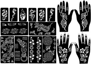 IVANA'S 10 Pieces India Henna Tattoo Stencil Set for Women Girls Hand Finger Body Paint Temporary Tattoo (IVANA-1029)