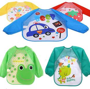 FOK 5 Pc Full Sleeves Washable Waterproof Feeding Bib for Babies and Kids (Multicolor)