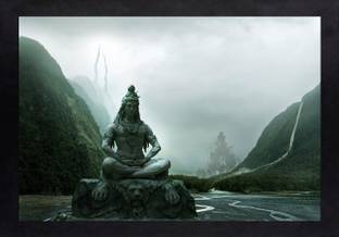 Craftsfest Lord shiva with Ganesh and Waterfall Painting Ink 14 inch x 20 inch Painting