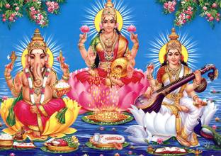 AH Decals 3 cm with Goddess Laxmi Saraswati Non-Reusable Sticker