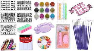 Royalkart Combo Nail Art Stamping Kit 5 Rectangular Image Plates, 1 Silicone Stamper 1 Scraper & 3D Nail Art Tools