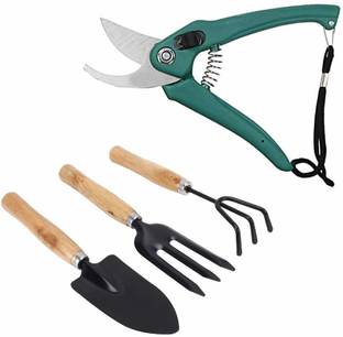 SHREETA Garden Tool Set Combo with Flower Cutter Heavy Gardening Cut Tool with Garden Tool Set(Wooden Handle and Black Metal) 1 Set Gardening Tools & 1 Pieces Flower Cutter Garden Tool Kit