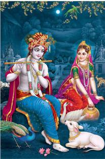 गॉड & god's Large मॉडर्न आर्ट कैनवास HD डिजिटल राधा कृष्ण प्रिंट के साथ स्टिकर
