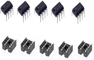 Technical hut 5Pcs NE555 Timer ICs Plus With 8 Pin IC Base Electronic Components Electronic Hobby Kit