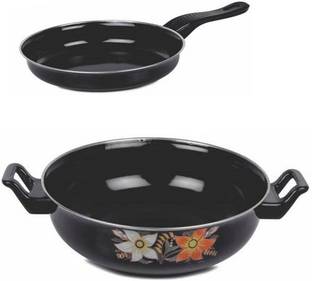 Mehak Hard Anodised Kadhai+Fry pan Induction Bottom, Iron cookware combo pack Induction Bottom Cookware Set