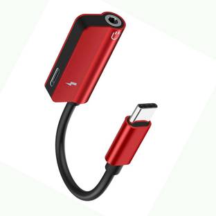 LIFEMUSIC Red Superb USB Type C to Audio + Charging Device, USB Type C Charge Splitter 2 In 1 Type C to 3.5mm Aux Stereo Earphone Headset Headphone for All Type C Sported Devices Phone Converter
