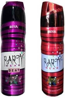 RIYA PARTY WEAR + PART WEAR BEAT (Pack of 2, 400 ML) Deodorant Spray  -  For Men & Women