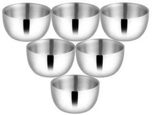 Shri & Sam Stainless Steel Vegetable Bowl High Grade Stainless Steel Nikki Double Wall Big katori 6 pcs - 8 Cm Each