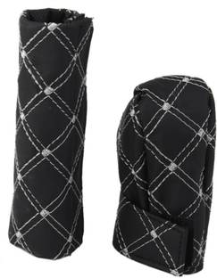 Power Up Pu Leather Gear Shift Knob and Handbrake Cover Set Black and White Vehicle Tool Kit