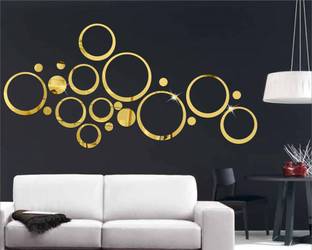 wall1ders 15 cm 12 Golden Six Size Rings 3D Acrylic Mirror Wall Sticker for Home & Office Self Adhesive Sticker
