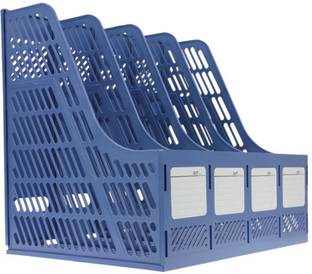 ATOOZED 4 Compartments Plastic Multi Function Plastic Storage Hanger 4 Section Divider File Paper Magazine Rack Holder Office Home Desktop Book Box Bookshelf