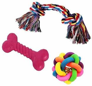 Jainsons Pet Products Dog and Puppy Rubber and Cotton Bone Chew Toy Rubber, Cotton Chew Toy, Ball, Rubber Toy For Dog