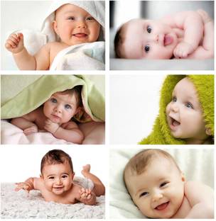 Set of 6 Cute Baby Combo Posters | Smiling Baby Poster | Poster for Pregnant Women | HD Baby Wall Poster for Room decor (12x18-Inch, 300GSM Thick Paper, Gloss Laminated) Paper Print