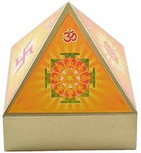 Shubh Sanket Vastu Wooden Pyramid Wish Cash Box Yantra Stickers Home, Office, Temple 10x10x11.5 Cm Decorative Showpiece  -  10 cm