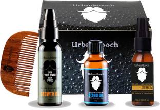 UrbanMooch Beard Growth Oil, Beard Serum, Beard Comb-( Set Of-4) Grooming Kit