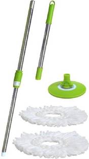 ROBMOB ® Premium Mop Stick , Mop Rod 360 Degree Rotating With free 2 Refill Wet & Dry Mop  (Green , Multicolor) String Mop