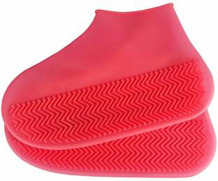 Buram Non-Slip Silicone Rain Boot Shoe Cover Waterproof Silicone Pink Boots Shoe Cover, Toes Shoe Cover, High Ankle Shoe Cover, Flat Shoe Cover