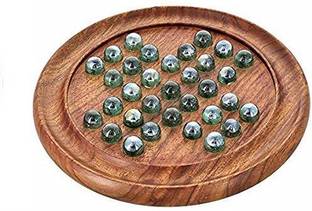 ORTUS Wooden Solitaire Board Game with Glass Marbles Party & Fun Board Game