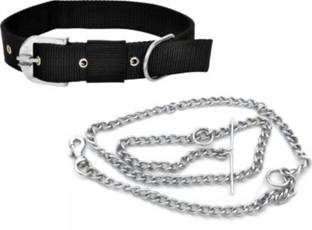 UDAK COMBO OF BLACK DOG COLLAR WITH DOG CHAIN Dog Collar & Chain Dog Collar & Chain