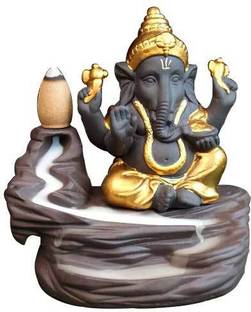 DreamKraft Polyresin Ganesha Smoke Fountain Backflow Cone Incense Holder Decorative Showpiece  -  10 cm