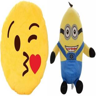 Agnolia stuffed Smiley cushion -Flying Kiss with Minion  - 10 inch