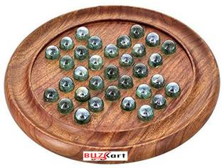 BuzyKart Solitaire Board Puzzle Games In Sheesham Wood With Glass Marbles