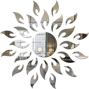 wall1ders 45 cm Sun Silver (Pack of 1, Size 45 cm x 45 cm) 3D Acrylic Sticker, 3D Acrylic Stickers for Wall, 3D Mirror Wall Stickers, 3D Mirror Stickers Wall Decor Items for Home and Office. Self Adhesive Sticker