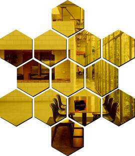 Bikri Kendra 100 cm 13 Hexagon golden - 3D mirror acrylic wall stickers decorative Self Adhesive Sticker