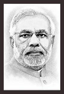 Mad Masters India's Pm Shri Narendra Modi Sketch Art | 1 Piece Wooden Framed Painting |Wall Art | Home Décor | Painting Art | Unique Design | Attractive Frames(Mad 2054) Oil 18 inch x 12 inch Painting