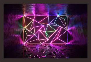 Mad Masters Abstract Room with neon Glowing Crack Lines. Interior Design. Architectural Space 3D. Framed Painting Oil 12 inch x 18 inch Painting