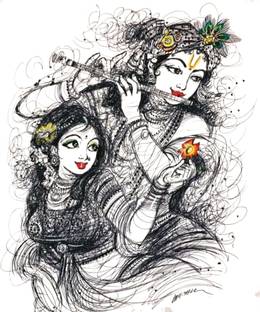 Impression Wall 56 cm Radha Krishna Self Adhesive Sticker