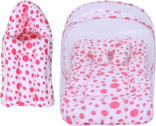 Miss & Chief by Flipkart Baby Combo Of Mattress With Mosquito Net & Sleeping Bag Baby Bed & Sleeping Bag Polycotton Circle Print