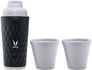 Vaya Drynk Black Insulated Stainless Steel Thermos Flask with Gulper Lid & 2 Cups - 350 ml Flask