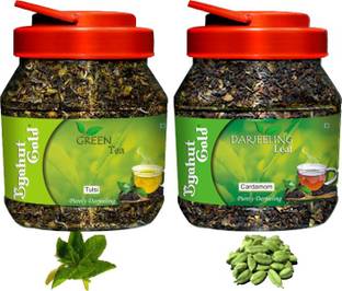 Byahut Gold Tulsi Green Tea and Cardamom Darjeeling Leaf Cardamom, Tulsi Green Tea Mason Jar