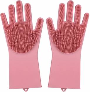 NAMO Silicone Dish Washing Gloves with Wash Scrubber Wet and Dry Disposable Glove