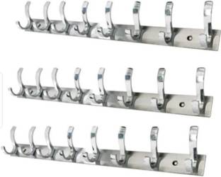 deeplax KHUNTI SET OF 3 STAINLESS STEEL PREMIUM CHROME FINISH 8 HOOKS CLOTHES HANGER BATHROOMS WALL DOOR HOOKS FOR HANGING CLOTHES AND TOWELS KEYS 8 PRONGED HOOK RAIL (CHROME FINISH PACK OF 3 Swivel Hook 8