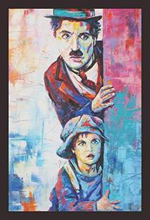 Mad Masters Charli Chaplin With Kid Beautiful Painting For Home/Office/Kids Room Oil 18 inch x 12 inch Painting