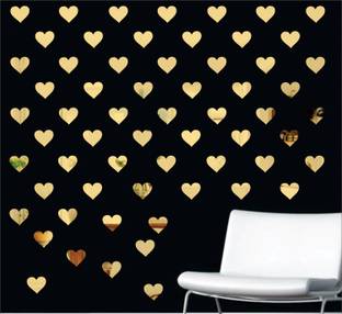 wall1ders 5.1 cm 50 Hearts Golden50 Hearts Golden 3D Acrylic Mirror Self Adhesive Sticker