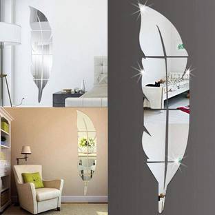 wall1ders 20 cm Plume Feather Silver (Pack of 1, Size 20 x 76 cm) 3D Acrylic Stickers for Wall, 3D Acrylic Sticker, 3D Mirror Wall Stickers, 3D Mirror Stickers Wall Decor Items for Home and Office. Self Adhesive Sticker
