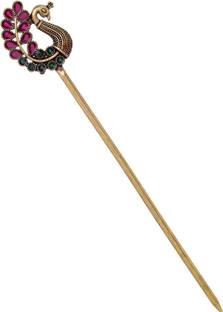 V L INTERNATIONAL Meena Work Bun Stick Gold Plated Rani Colour Women Fashion Hair Sticks Bun Stick