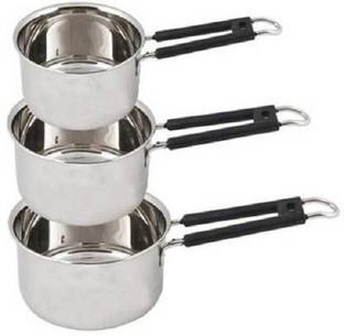 LIMETRO STEEL Stainless Steel Set of 3 1 Ltr, 1.5 Ltr and 2 Ltr (14 cm, 16cm, 18cm) NA Pan 19 cm diameter 1 L, 1.5 L, 2 L capacity