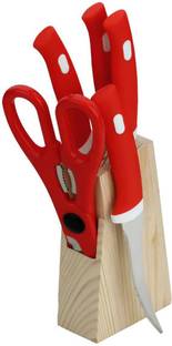 emperor group Kitchen Knife Set with Wooden Block and Scissors, Knife Set for Kitchen with Stand, Knife Set for Kitchen use, Knife Set with Stand, Knife Holder for Kitchen with Knife 4-Pieces and 1 Scissors (red) Kitchen Tool Set