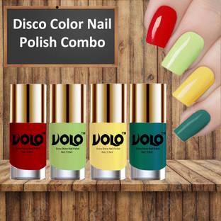 Volo HD Colors High-Shine Long Lasting Non Toxic Professional Nail Polish Set of 4 Combo No-6 Reddish Orange, Yellow, Radium Green, Parrot Green